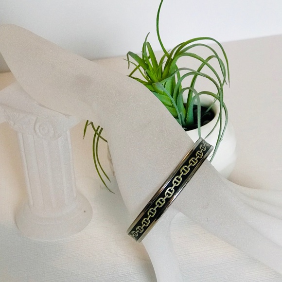 Hermès (62mm) palladium & enamel bangle bracelet - Picture 6 of 8